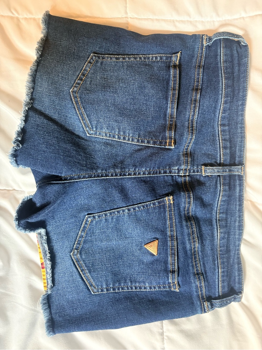 Guess Dark Blue Denim Women's Shorts with Frayed Hem